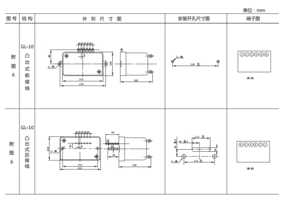 GL-13過流繼電器外形結構及安裝尺寸圖片