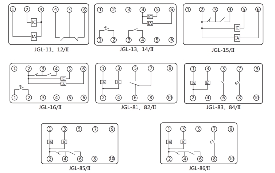 JGL-83/Ⅱ二相靜態(tài)反時(shí)限過流繼電器內(nèi)部端子外引接線圖