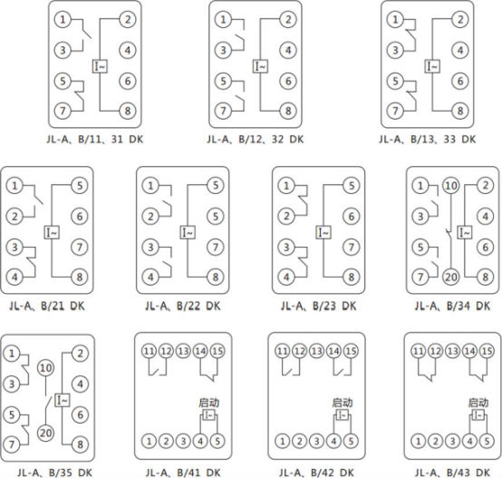 JL-A、B/12 DK無輔源電流繼電器內(nèi)部接線及外引端子圖（正視圖）