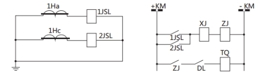 JSL-16繼電器構(gòu)成的二相式定時(shí)限保護(hù)的原理圖