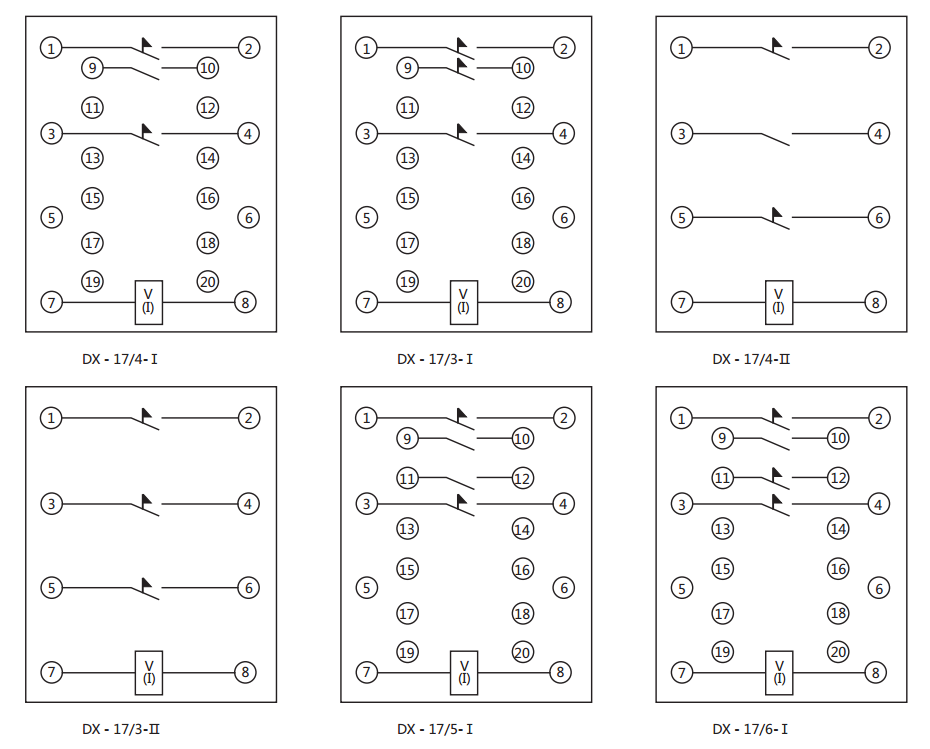 DX-17/4信號繼電器內(nèi)部接線及外引接線圖（正視圖）