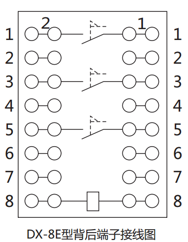 DX-8E信號(hào)繼電器內(nèi)部接線及外引接線圖（背視）