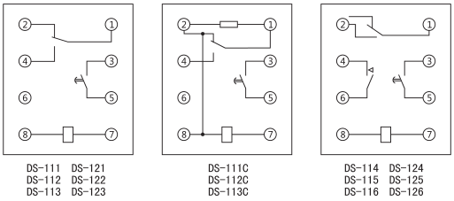 DS-122時(shí)間繼電器內(nèi)部接線及外引接線圖(背視圖)圖片