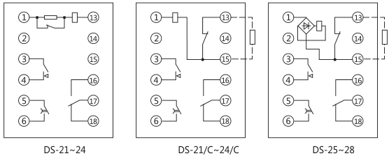 DS-26時(shí)間繼電器內(nèi)部接線及外引接線圖(正視圖)