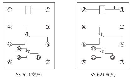 SS-62時(shí)間繼電器內(nèi)部接線及外引接線圖(背視圖)圖片