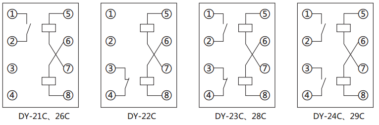 DY-28C、D電壓繼電器內(nèi)部接線圖