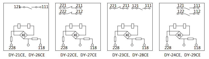 DY-21CE電壓繼電器內部接線及外引接線圖