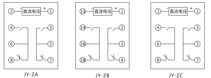 JY-ZB直流高低值電壓繼電器內部接線及外引接線圖