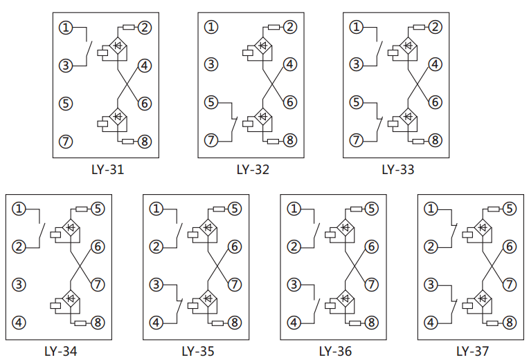 LY-34電壓繼電器內部接線及外引接線圖