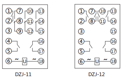 DZJ-12交流中間繼電器內(nèi)部接線圖及外引接線圖