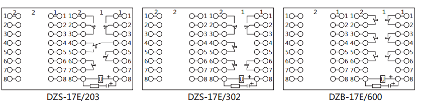 DZS-17E/203延時(shí)中間繼電器內(nèi)部接線及外引接線圖（背視）