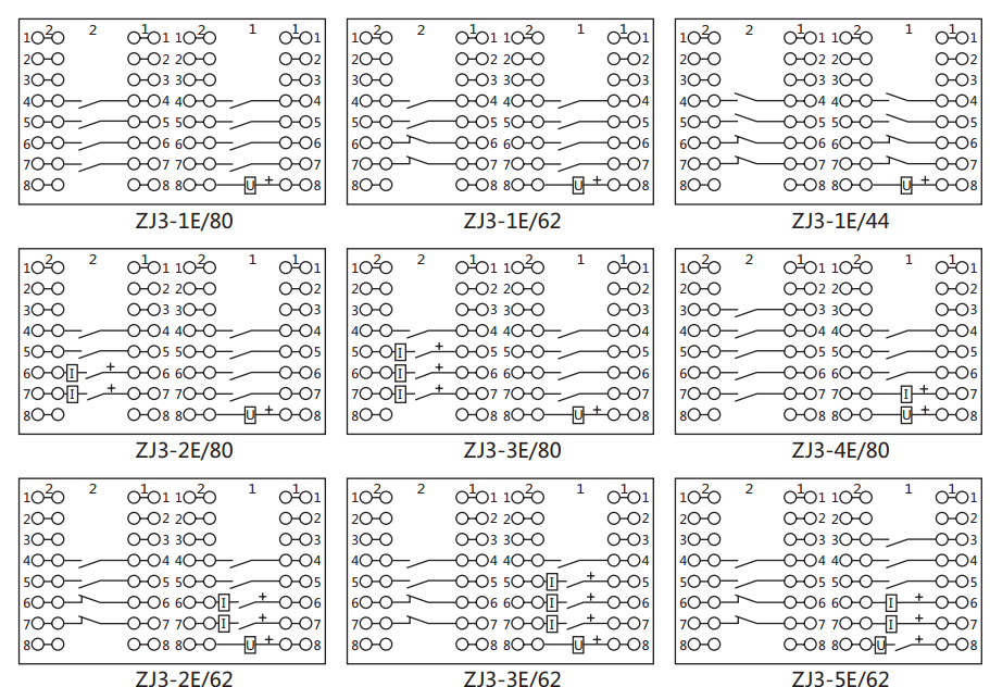 ZJ3-5E/62快速中間繼電器內(nèi)部接線圖及外引接線圖