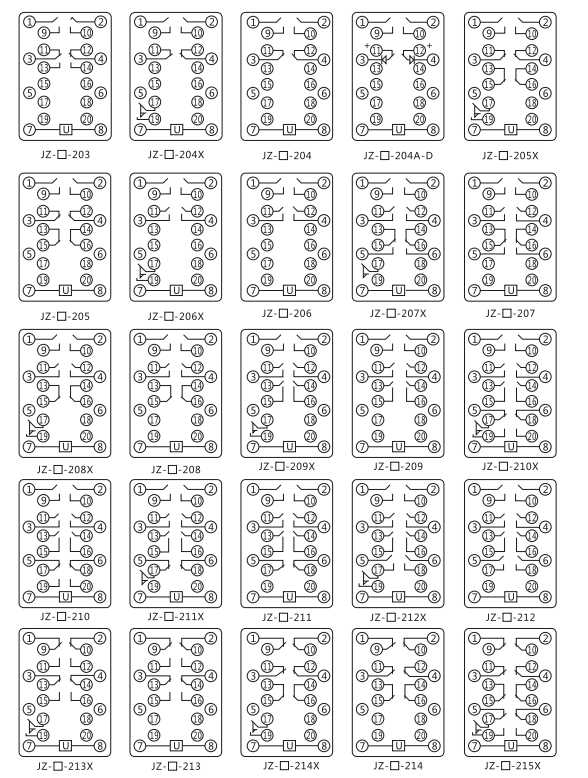 JZY（J)-204X靜態(tài)中間繼電器內(nèi)部接線圖及外引接線圖