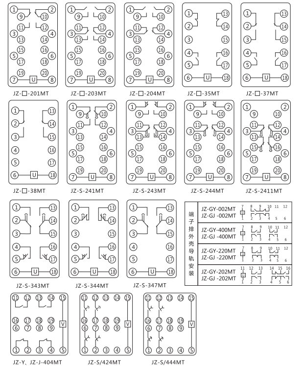 JZ-Y-37MT跳位、合位、電源監(jiān)視中間繼電器內(nèi)部接線圖
