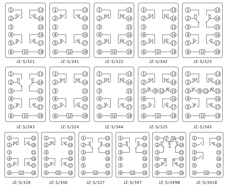 JZ-S/327靜態(tài)可調(diào)延時中間繼電器內(nèi)部接線圖及外引接線圖