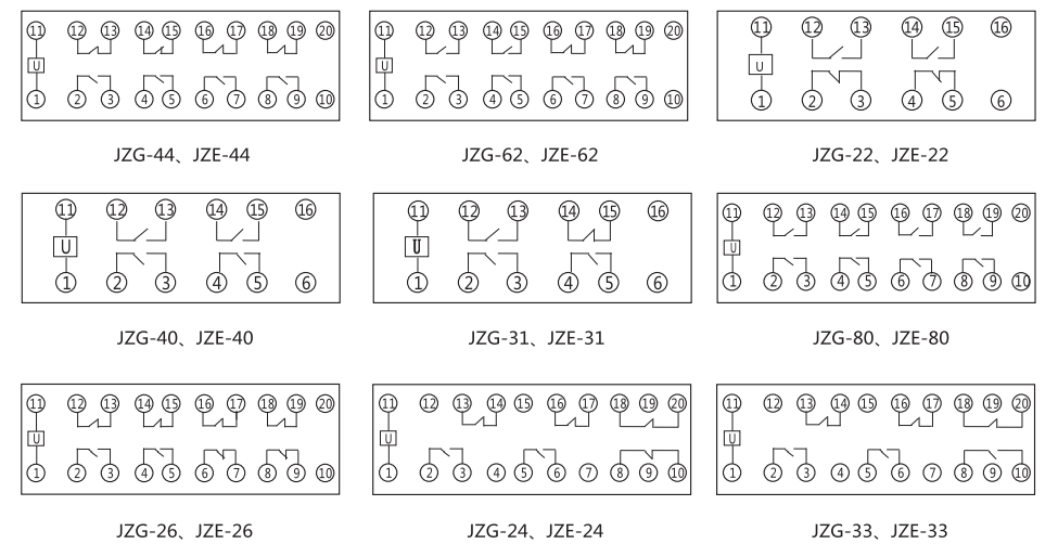 JZE-31卡軌式靜態(tài)中間繼電器內(nèi)部端子外引接線圖