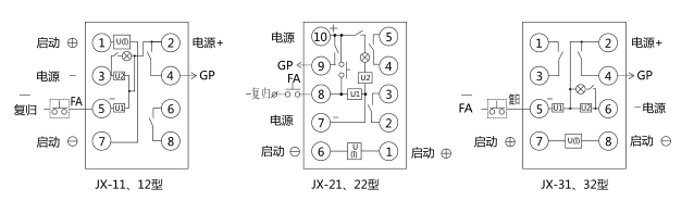 JX-12靜態(tài)信號繼電器內(nèi)部接線及外部引線圖